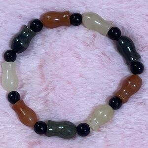 Certified Natural Brown Black Cream Jade Jadeite Round Bead Bracelet 8 mm